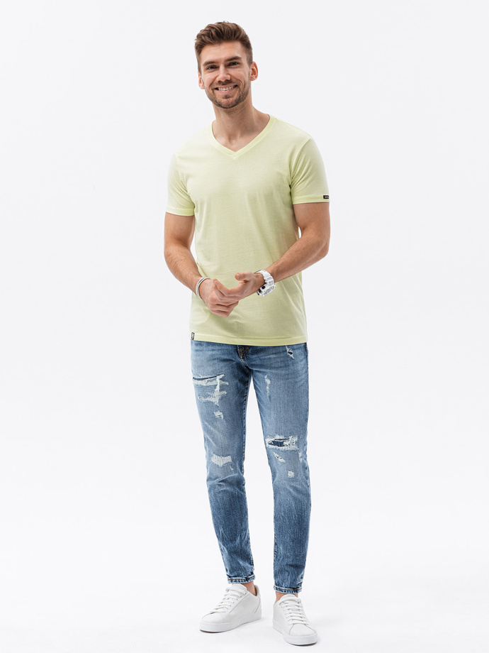 Tricou clasic BASIC pentru bărbați cu decolteu de tip echipaj - verde lime V24 S1369