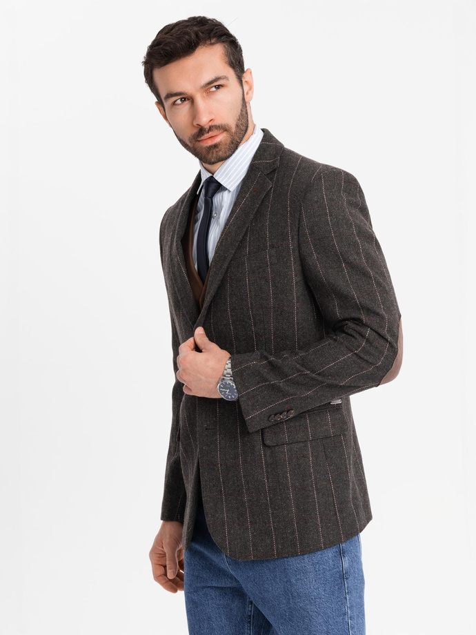 Men's elegant plaid blazer with wool blend - graphite V3 OM-BLZB-0137