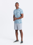 Men's full-print t-shirt with contrasting leaves - blue V2 OM-TSFP-0180