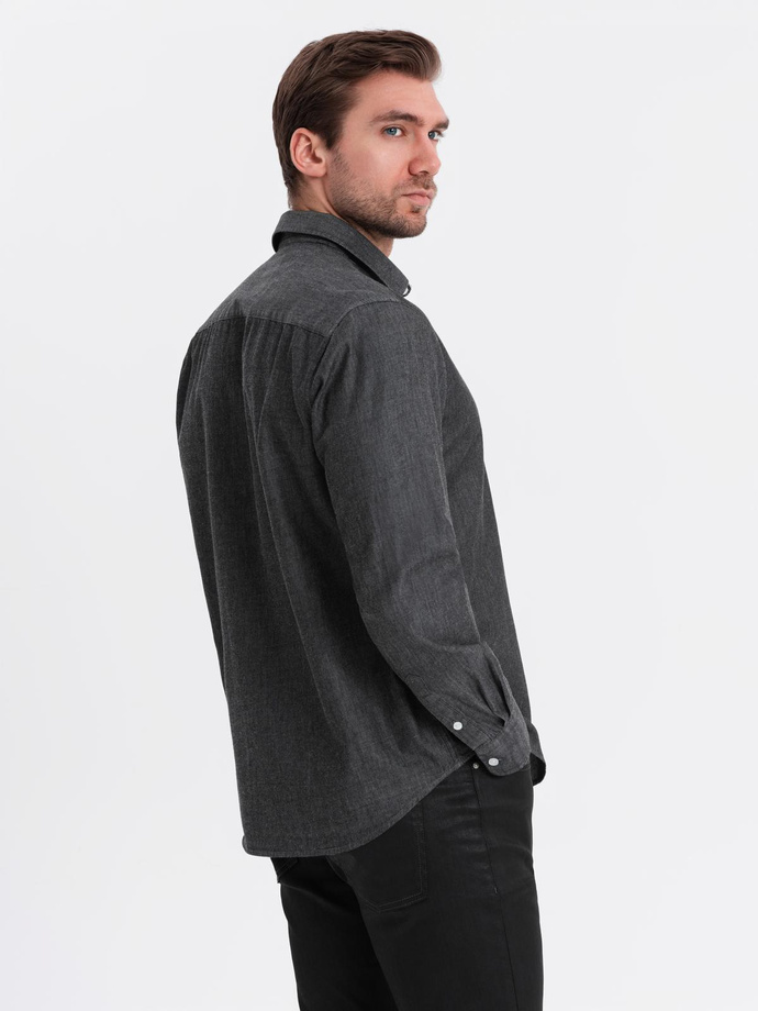 Men's denim shirt with embroidered pocket - black V2 OM-SHDS-0181