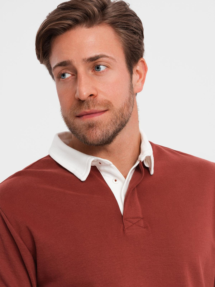 Men's sweatshirt with white polo collar - maroon V3 OM-SSNZ-0132
