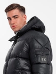 Jachetă călduroasă puffer pentru bărbați cu margini cu nervuri - negru V1 OM-JAHP-0207