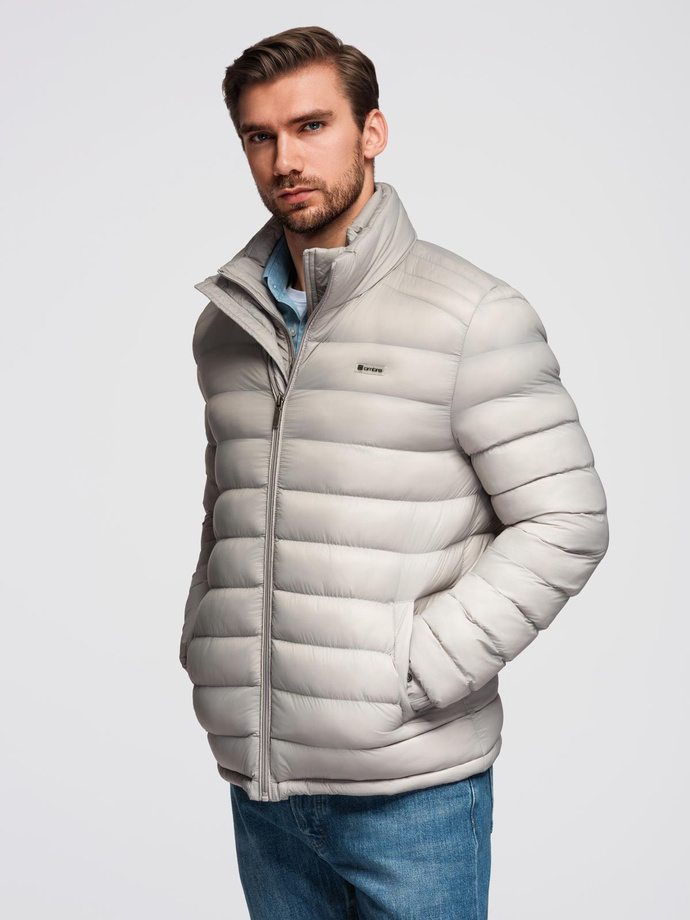 Men's quilted jacket with two fasteners - light grey V2 OM-JALP-0231