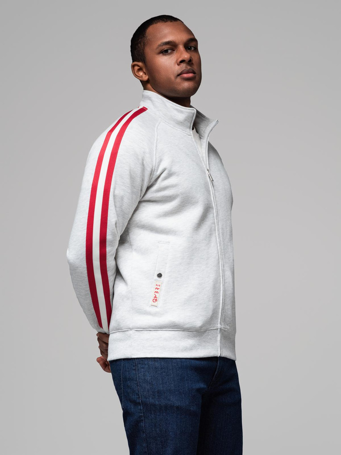 Men's sweatshirt with high collar and stripes - grey melange V1 OM-SSZP-0219