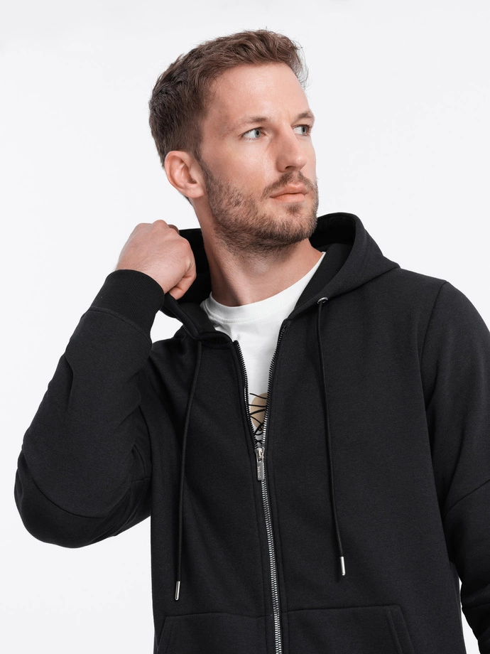 Men's unbuttoned hooded sweatshirt - black V1 OM-SSZP-22FW-003