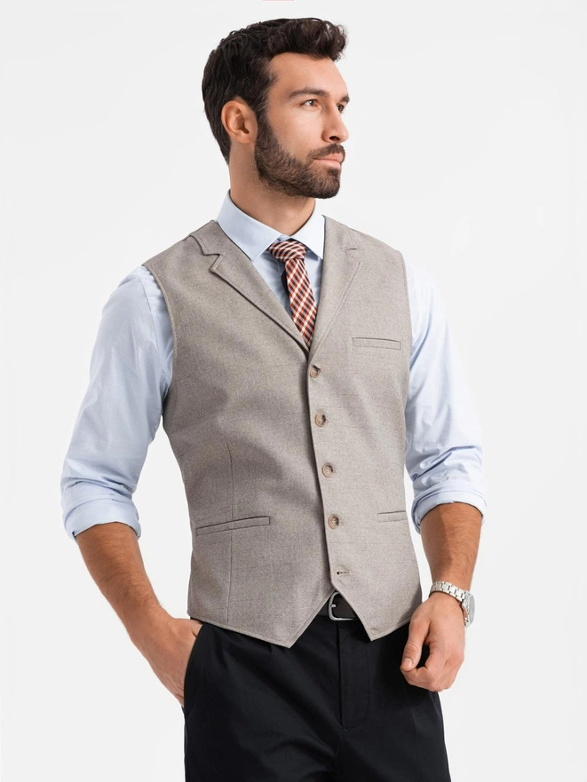 Costum bărbătesc cu guler - bej V3 OM-BLZV-0109