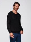 Men's ribbed sweater with buttons at the neckline - black V2 OM-SWSW-0182