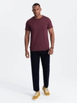 Tricou clasic din bumbac pentru bărbați BASIC - maro V10 OM-TSBS-0146