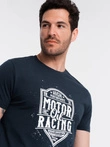 Tricou bărbătesc imprimat stil motocicletă - albastru marin V4 OM-TSPT-0125