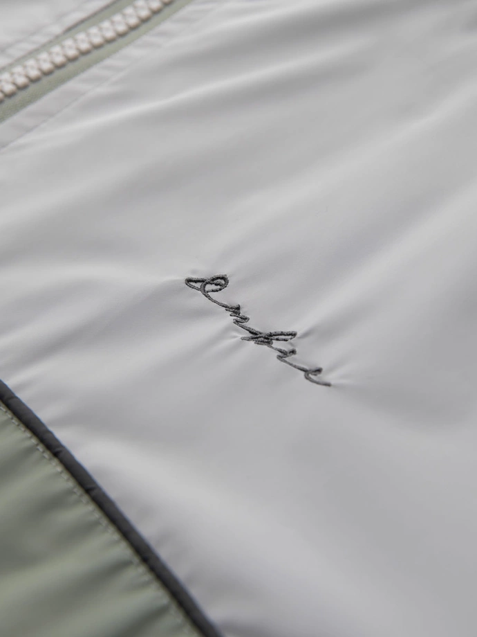 Pánska kontrastná vetrovka s kapucňou - olivovo sivá V3 OM-JANP-0228