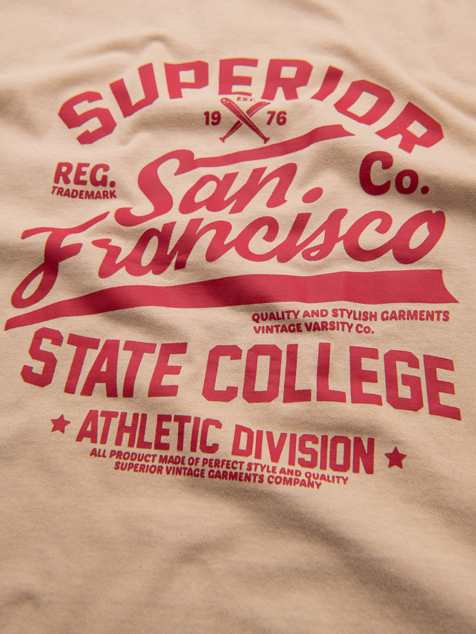 Pánske tričko s dlhým rukávom a potlačou - pieskové V1 OM-LSPT-0116