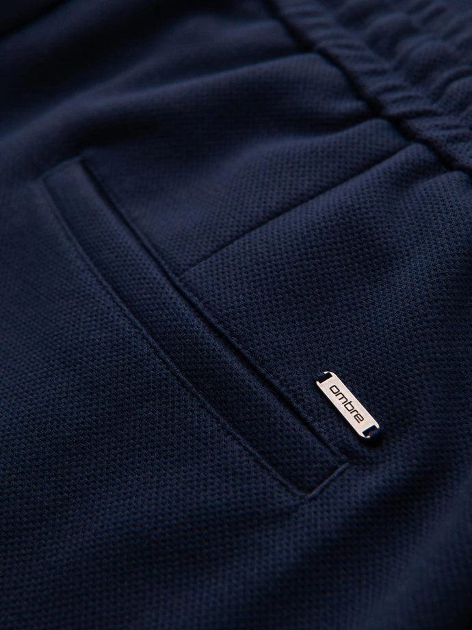 Men's pique knit pants with adjustable waistband - navy blue V1 OM-PACP-0283