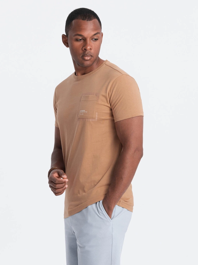 Men's cotton t-shirt with pocket - light brown V7 OM-TSPT-0154