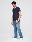 Men's BASIC classic cotton T-shirt with a v-neck - navy blue V2 OM-TSBS-0237