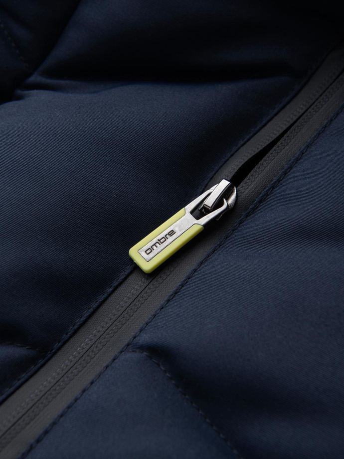 Jachetă fără mâneci matlasată pentru bărbați cu accente neon - albastru marin V3 OM-JAVJ-0210