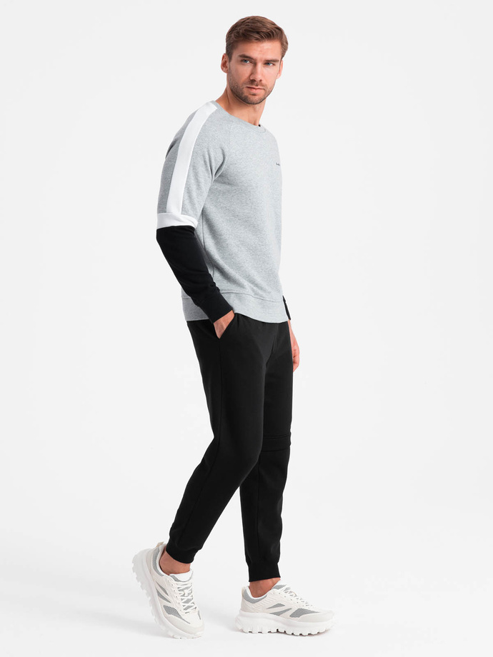 Hanorac tricolor pentru bărbați cu mâneci raglan - gri V1 OM-SSNZ-22FW-003