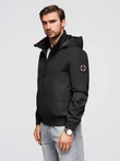 Men's jacket with hood and high collar - black V1 OM-JANP-0222
