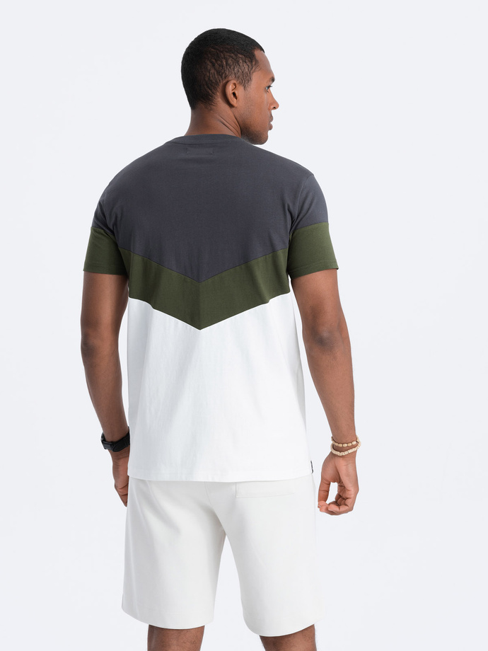 Tricou tricolor din bumbac pentru bărbați cu logo - grafit/olive V9 S1747