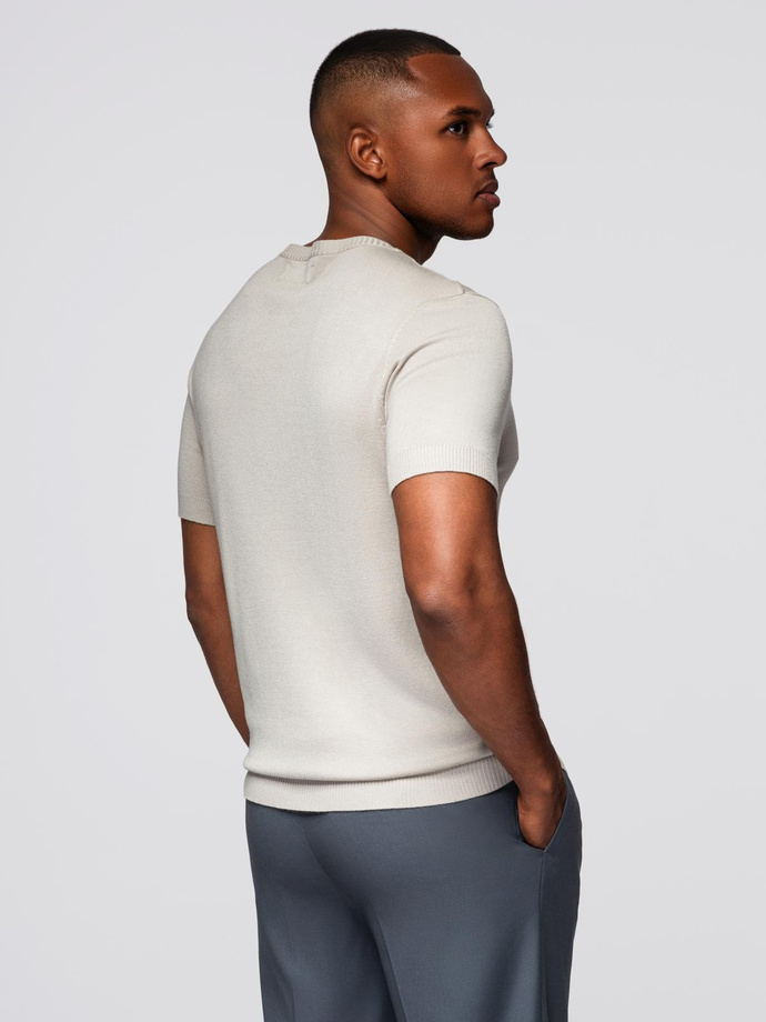 Classic knitted men's shirt with ribbed cuffs - light grey V3 OM-TSCT-0252