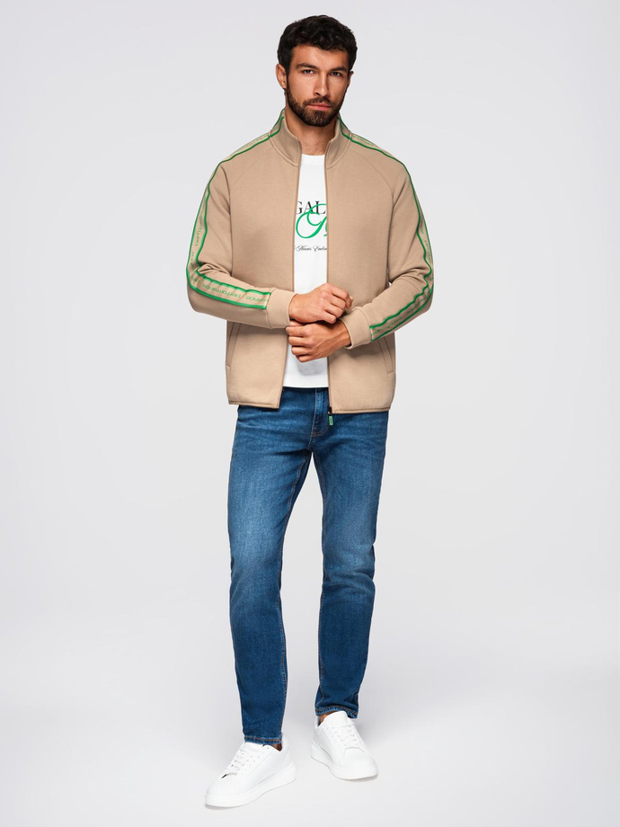 Pánská mikina s rozepínáním a vysokým límcem - hnědá V1 OM-SSZP-0224