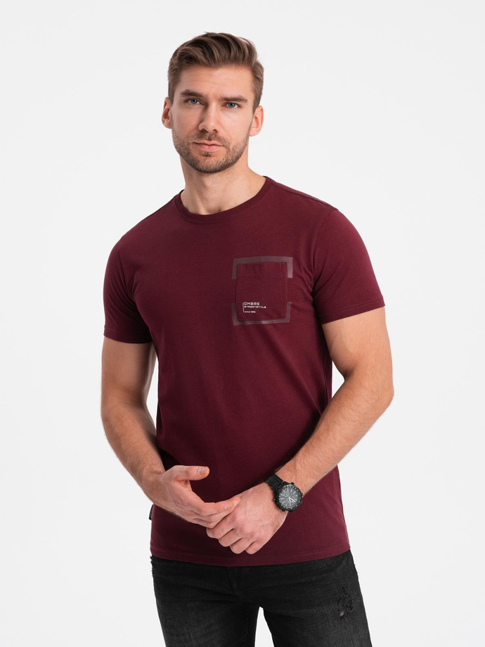 Men's cotton t-shirt with pocket print - maroon V2 OM-TSPT-0154