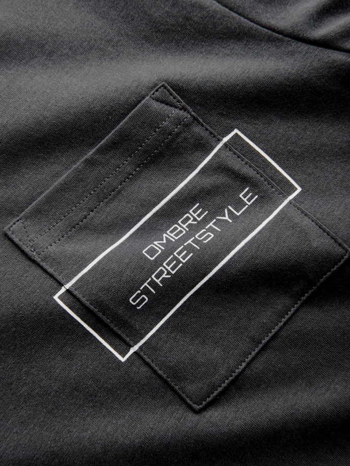 Ombre Streetstyle tricou cu buzunar din bumbac pentru bărbați - negru V1 OM-TSCT-0108