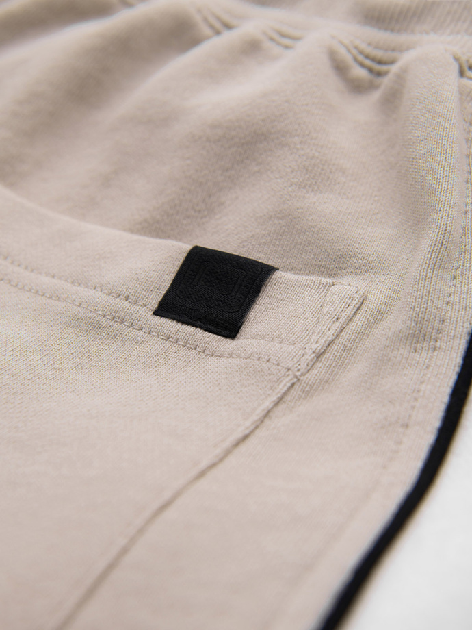 Men's short sweat shorts with wide stripes - beige V2 OM-SRSK-0182