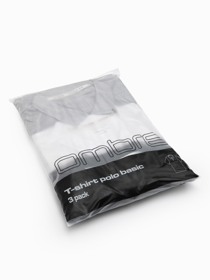 Pánske bavlnené polo tričko BASIC - čierna/sivá melanž/biela V2 OM-POBS-0133