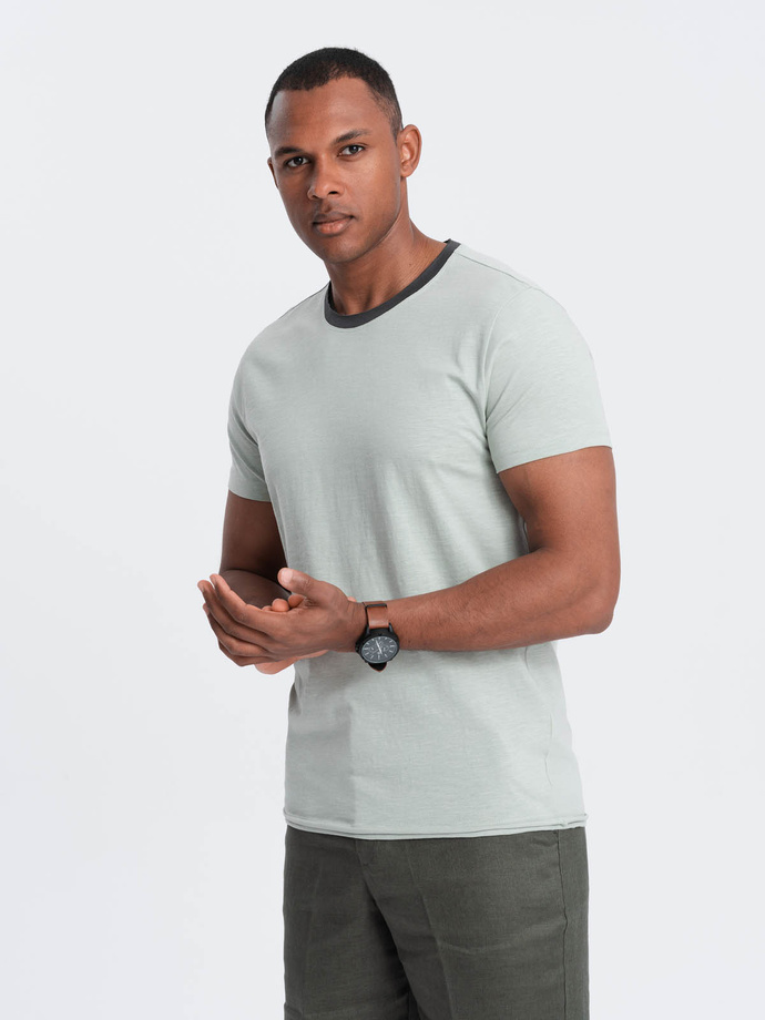 Men's T-shirt with raw finish - gray-green V2 OM-TSCT-22SS-004