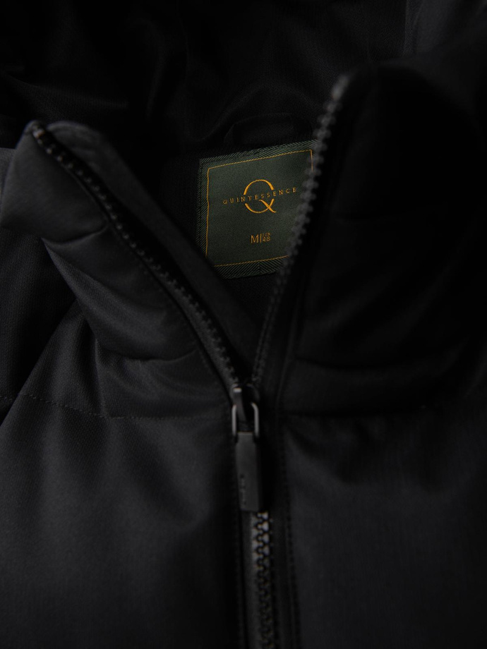Men's long quilted jacket with hood - black V1 OM-JALJ-0264