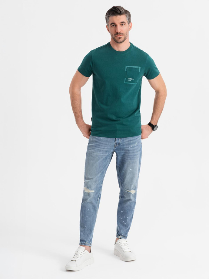 Men's cotton t-shirt with pocket print - dark green V5 OM-TSPT-0154