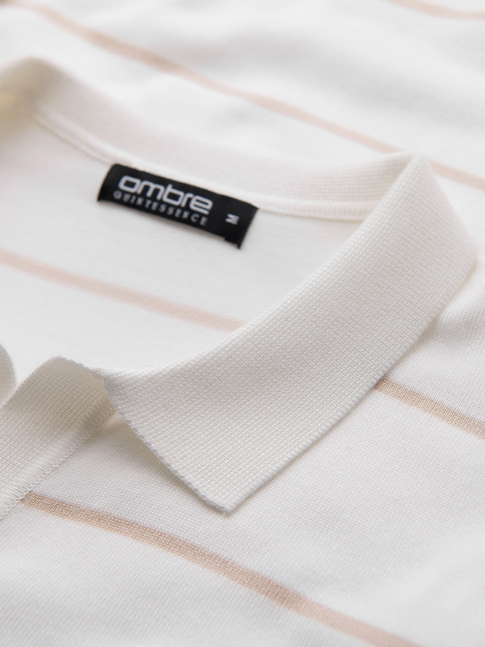 Tricou polo pentru bărbați cu guler cu fermoar - alb V1 OM-POSS-0132 