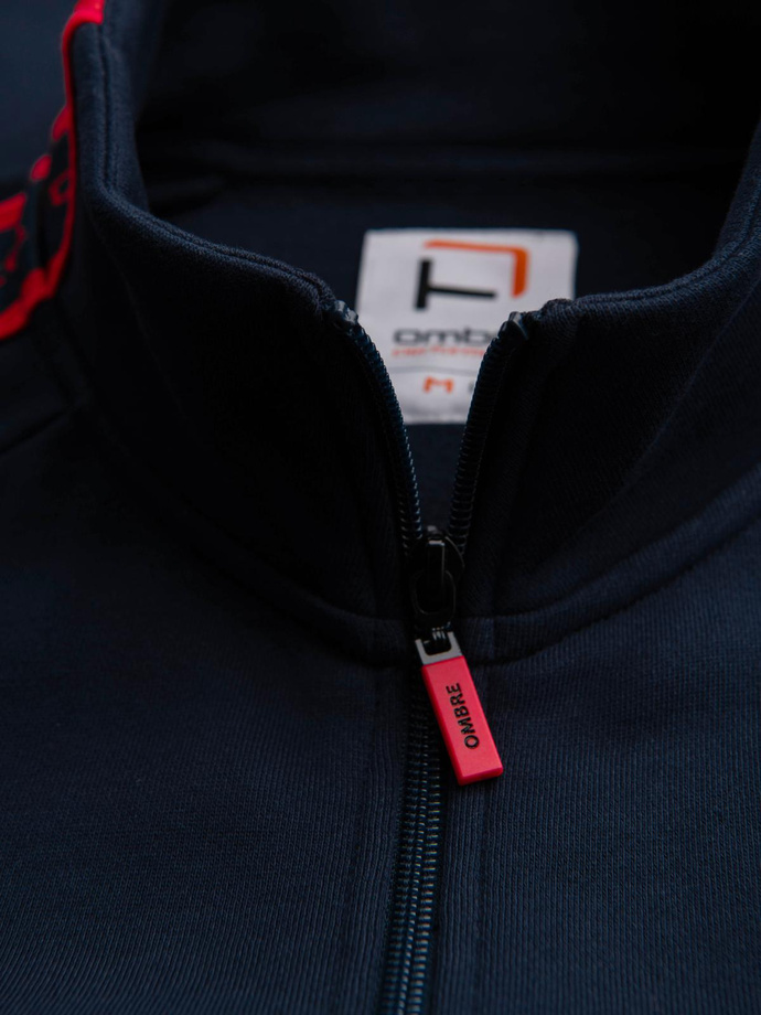 Pánská mikina s rozepínáním a vysokým límcem - tmavě modrá V3 OM-SSZP-0224