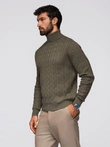 Men's turtleneck sweater with checkered weave - olive V2 OM-SWTN-0157