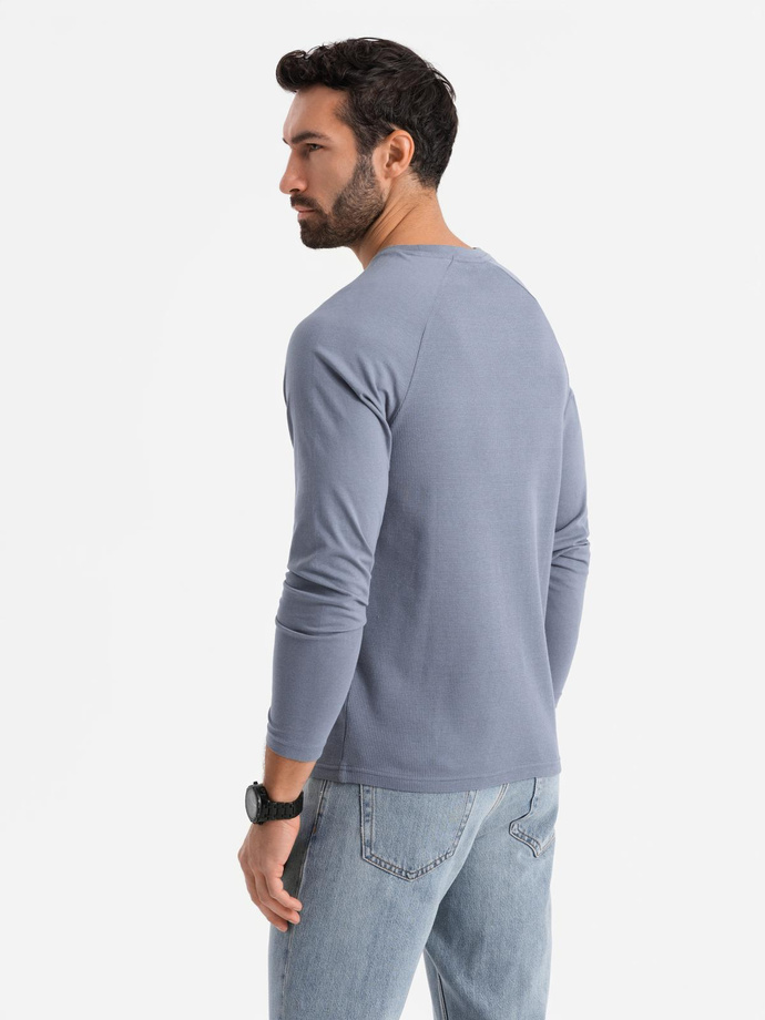 Men's waffle weave cotton longsleeve with pocket - blue denim V8 OM-LSCL-0109