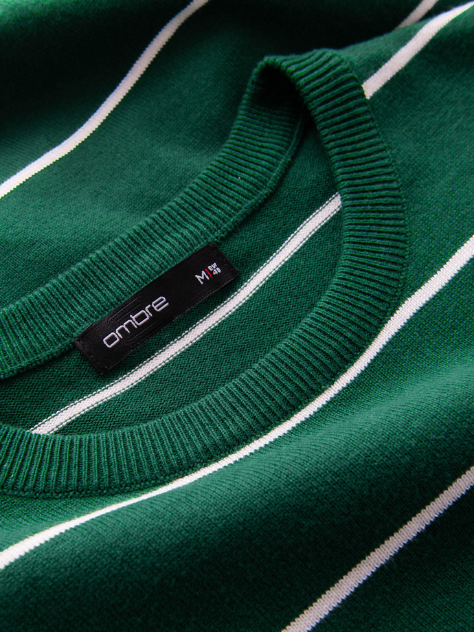 Vyriškas laisvalaikio džemperis su horizontaliomis juostelėmis - žalias V4 OM-SWSW-0143