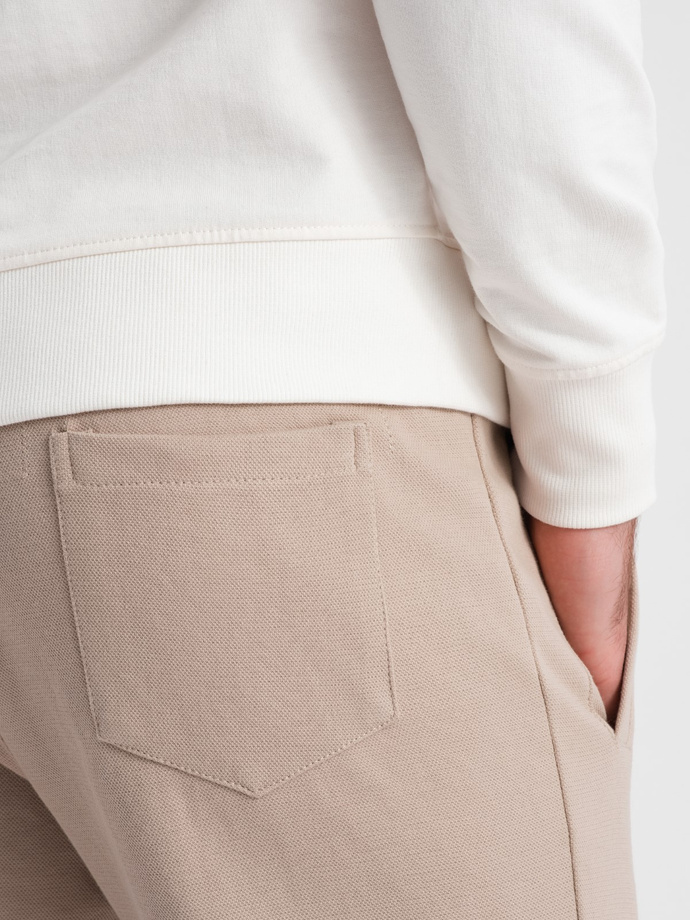 Pantaloni de trening structurați din tricot pentru bărbați CARROT - bej V2 OM-PASK-0143