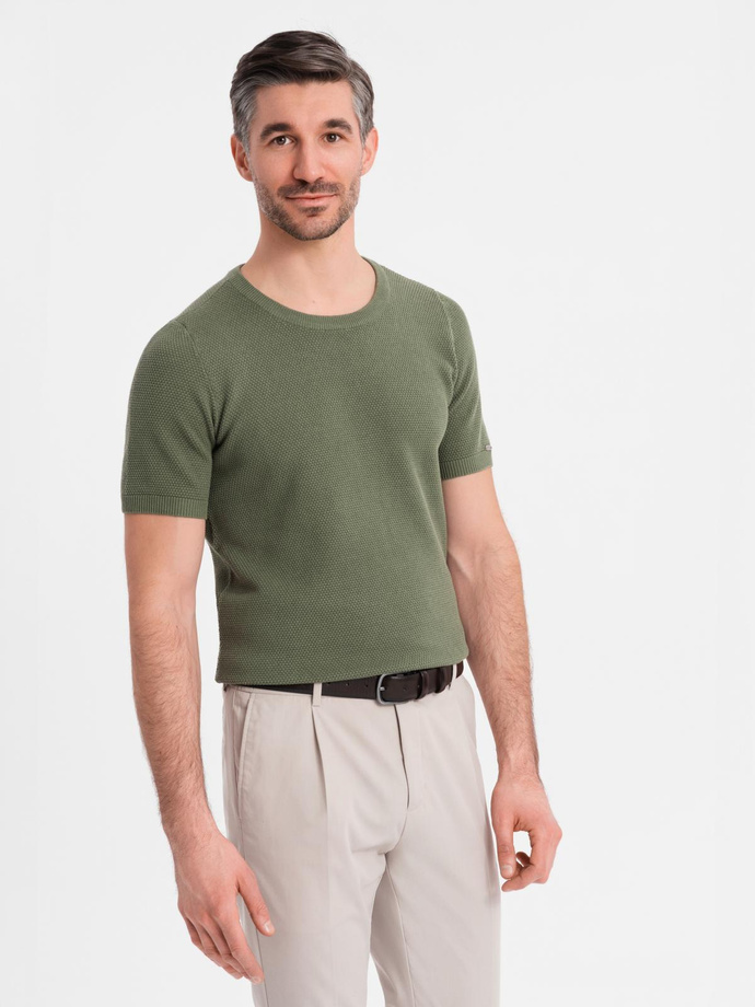 Tricou polo BASIC BASIC pentru bărbați, o singură culoare, din tricot piqué - verde neon V25 OM-POBS-0100