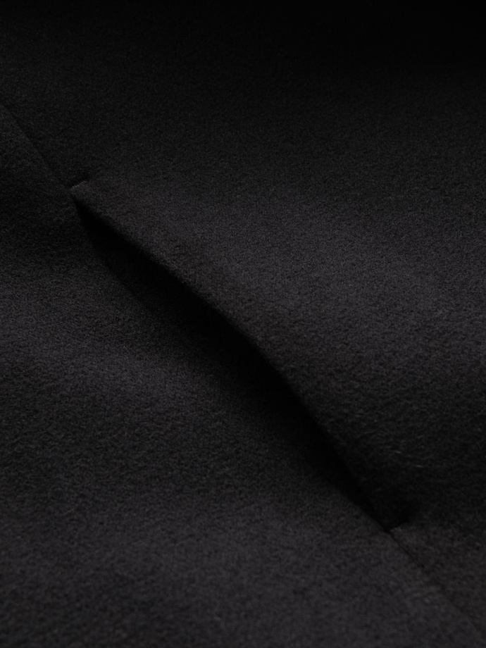 Pánský kabát s vysokým límcem a asymetrickým zapínáním - černý V2 OM-COWC-0120