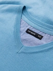 Elegant men's BASIC V-neck sweater with viscose - blue V21 OM-SWBS-0107