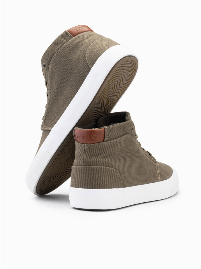 Men's cotton canvas high-top sneakers shoes - olive V4 OM-FOTH-0156