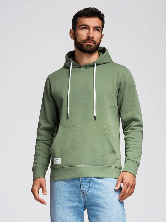 Men's BASIC kangaroo sweatshirt with hood - green V3 B1674