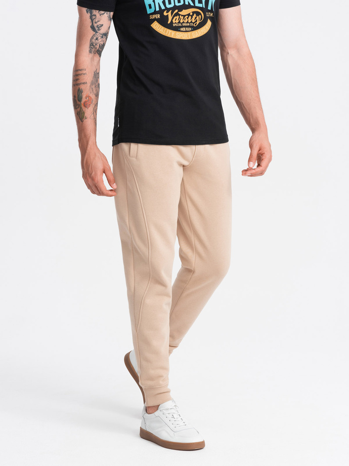 Pánské bavlněné tepláky BASIC joggers - béžové V6 OM-PABS-0174