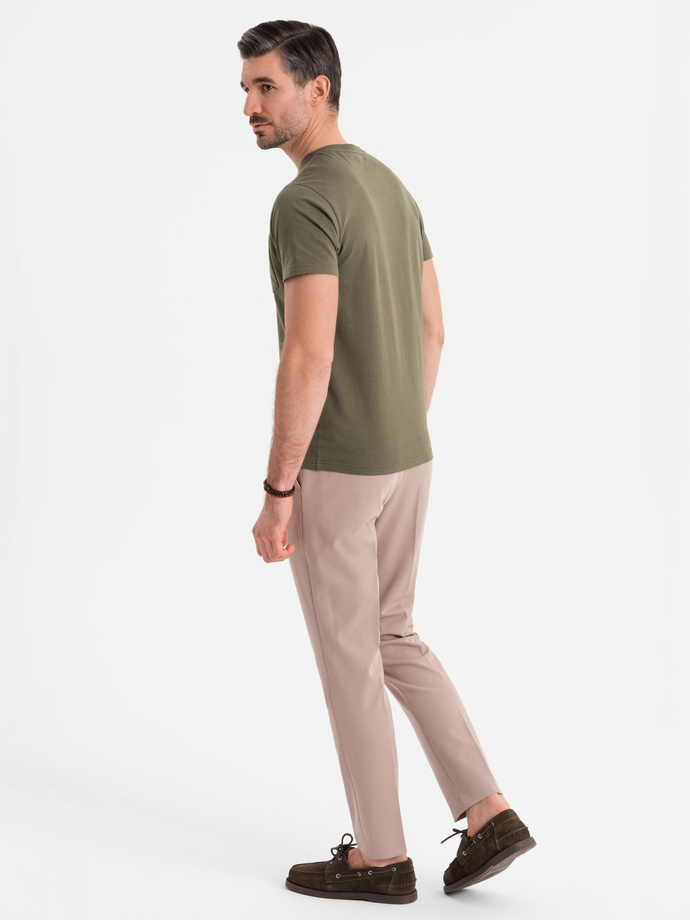 Tricou bărbătesc cu decolteu cu nasturi și căptușeală din piele de căprioară - dark olive V5 OM-TSCT-0206