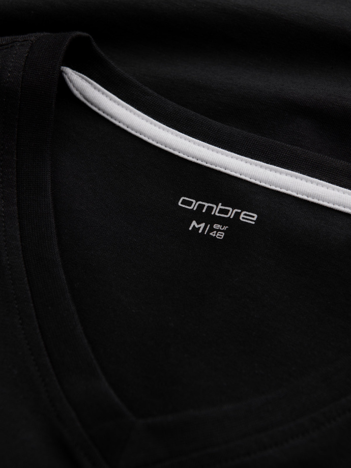 Pánský dlouhý rukáv s elastanem a výstřihem - černý V3 OM-LSCL-0110