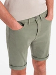 Men's classic denim shorts with rolled up leg - light olive V5 OM-SRDS-0162