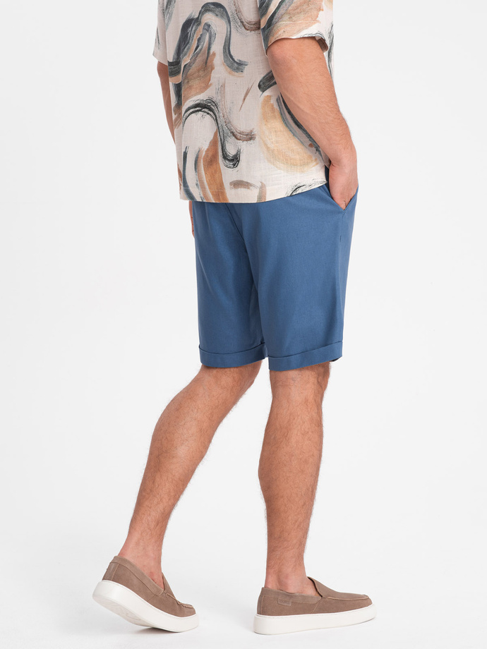 Men's linen blend short shorts - blue denim V5 OM-SRCS-0131