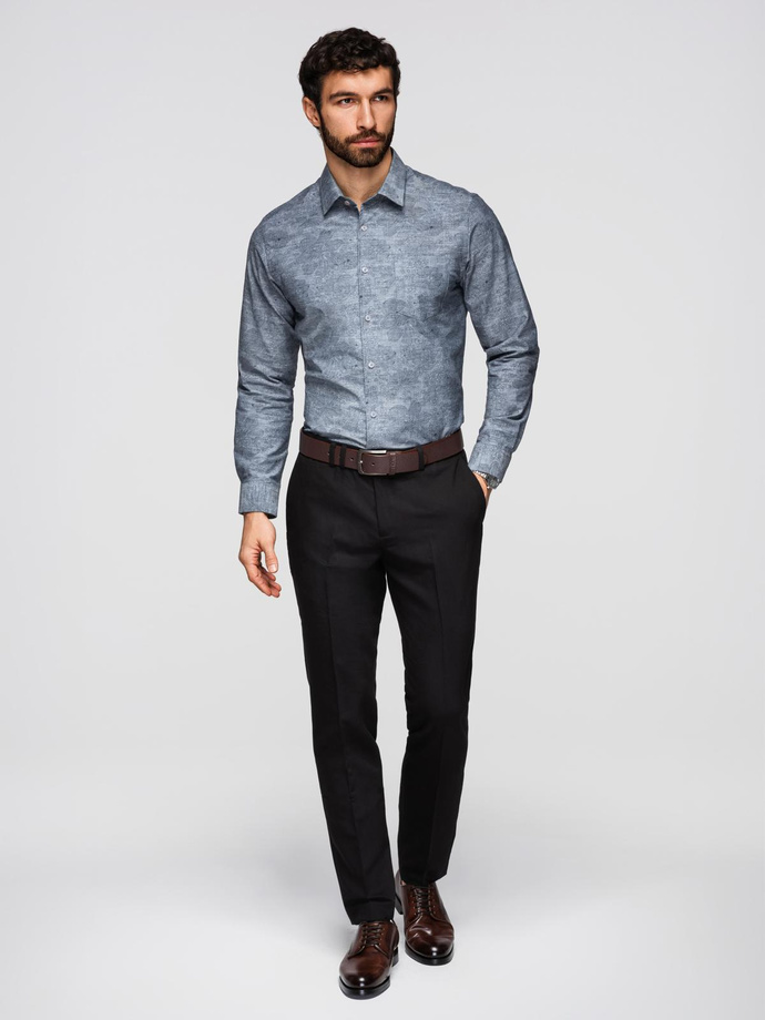 Cămașă bărbătească clasică din flanelă de bumbac cu carouri - gri V3 OM-SHCS-0157