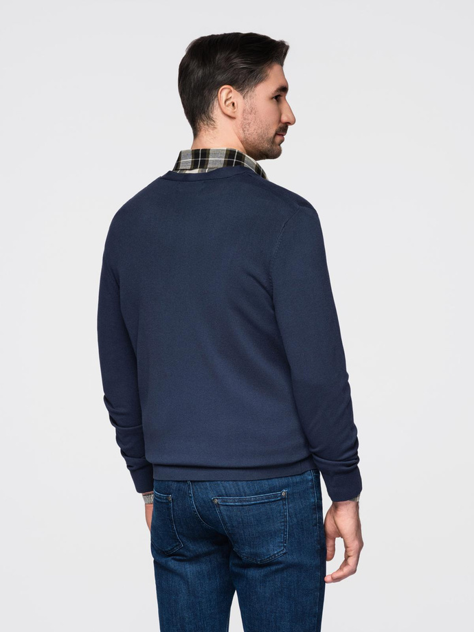 Knitted monochrome men's viscose cardigan - navy blue V1 OM-SWCD-0126 