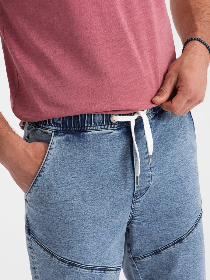 Pantaloni scurți de bărbați din denim cu cusături - albastru deschis V1 OM-SRDS-0101